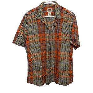 L.L. Bean Mens Slightly Fitted Plaid Short-Sleeve Button-Down Shirt Size M